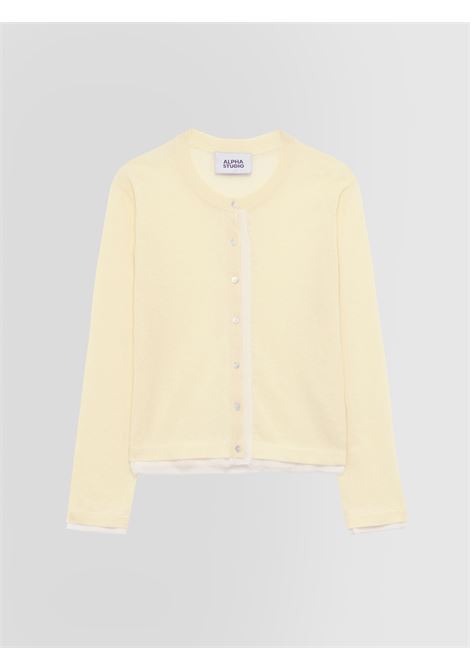 Alpha Studio Rebecca Mix Fabric cardigan in voile di cotone con profili in chiffon  Giallo ALPHA STUDIO | Maglieria | AD-6072E2012